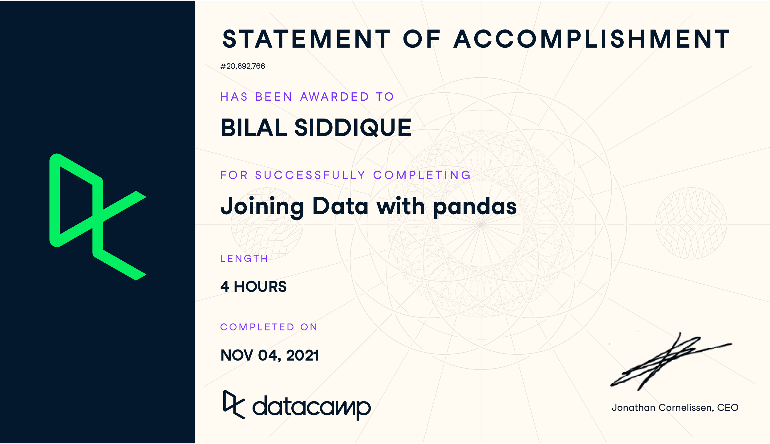 Pandas certificate