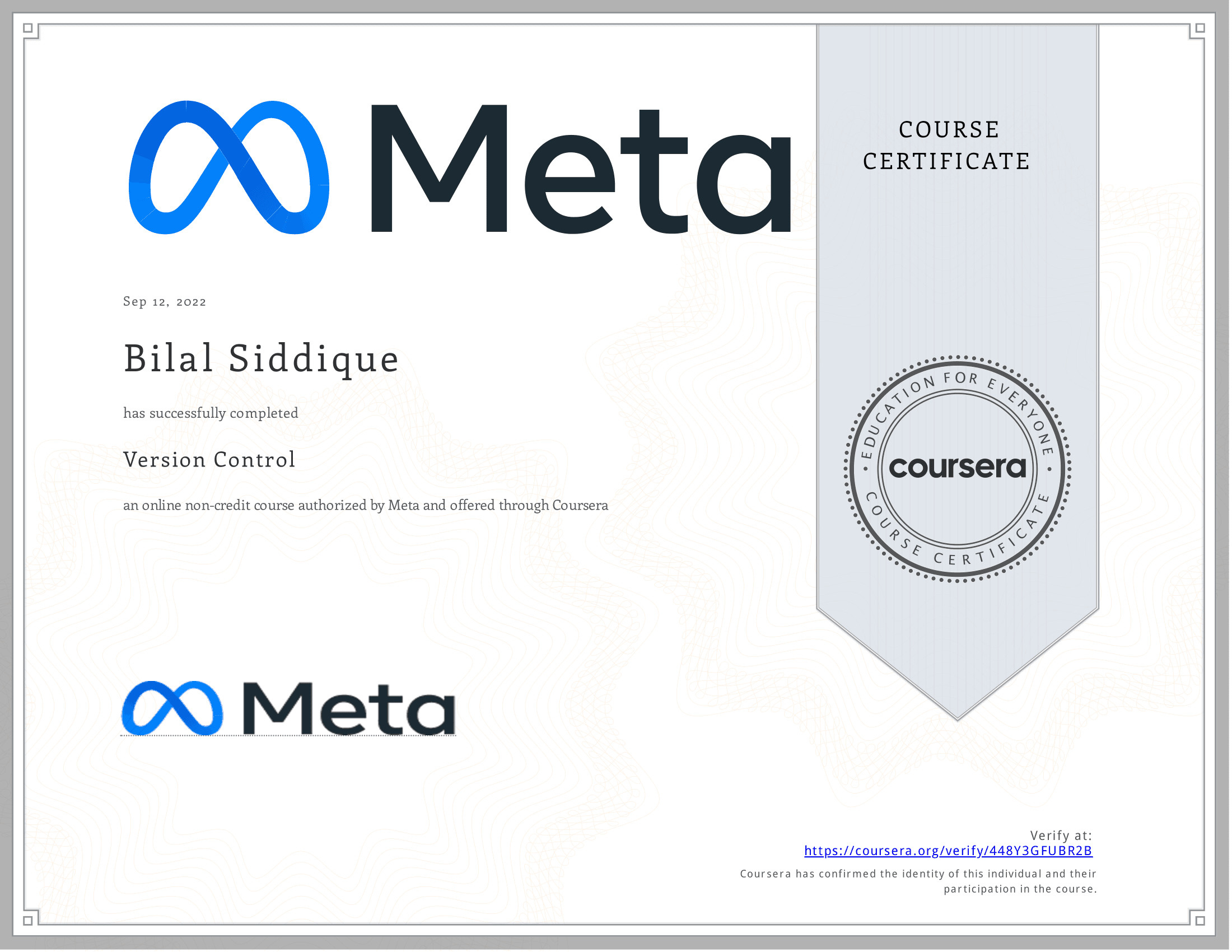 Version Control certificate