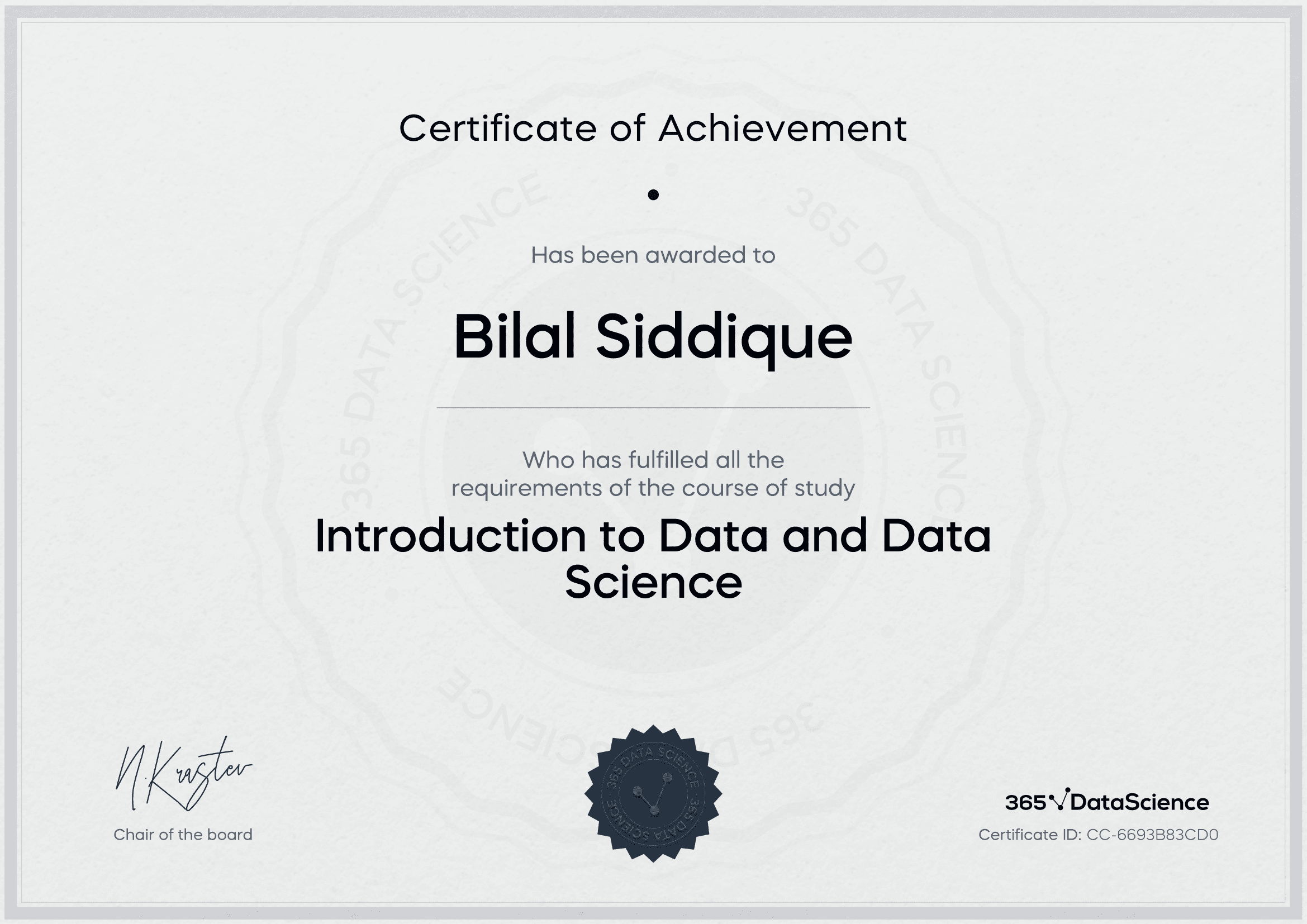 Introduction to Data Science certificate