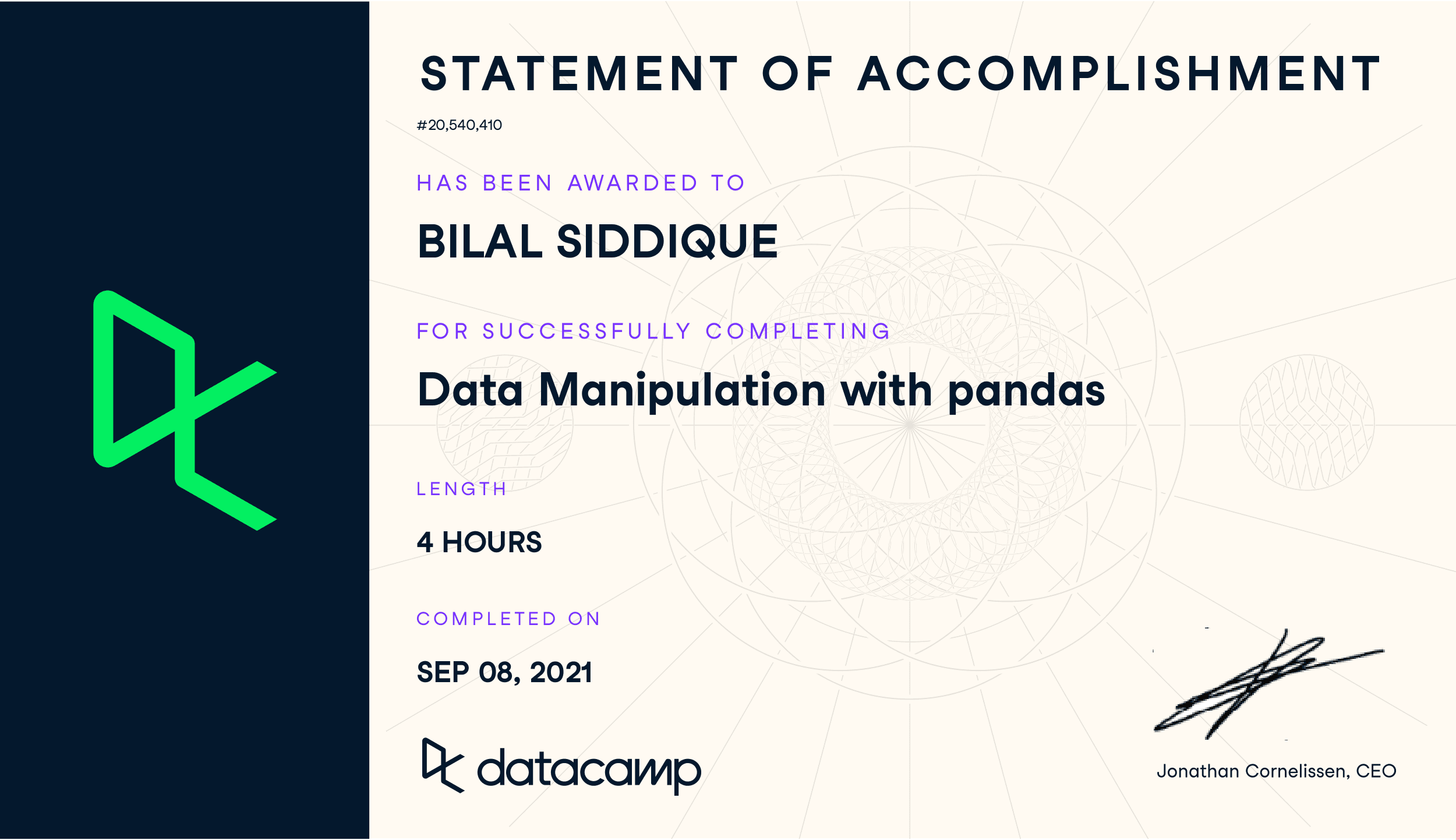 Data Manipulation certificate