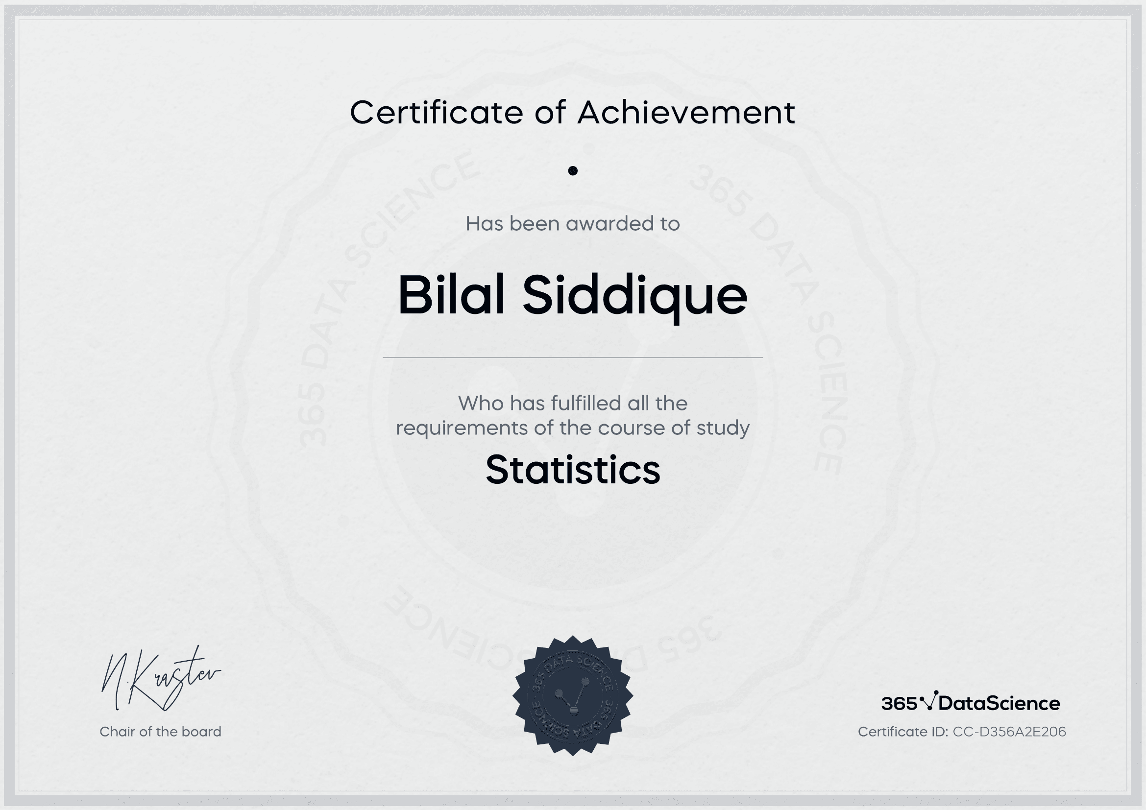 Statistics certificate