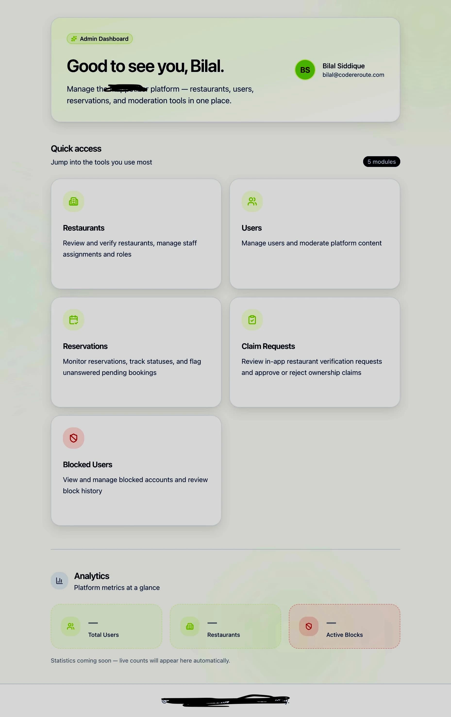 Startup Admin Platform screenshot